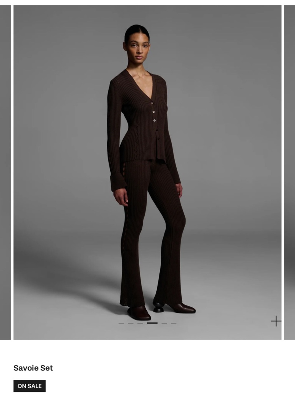 Ribbed Flare Pants in Dark Brown - Savoie - Picture 1 of 3